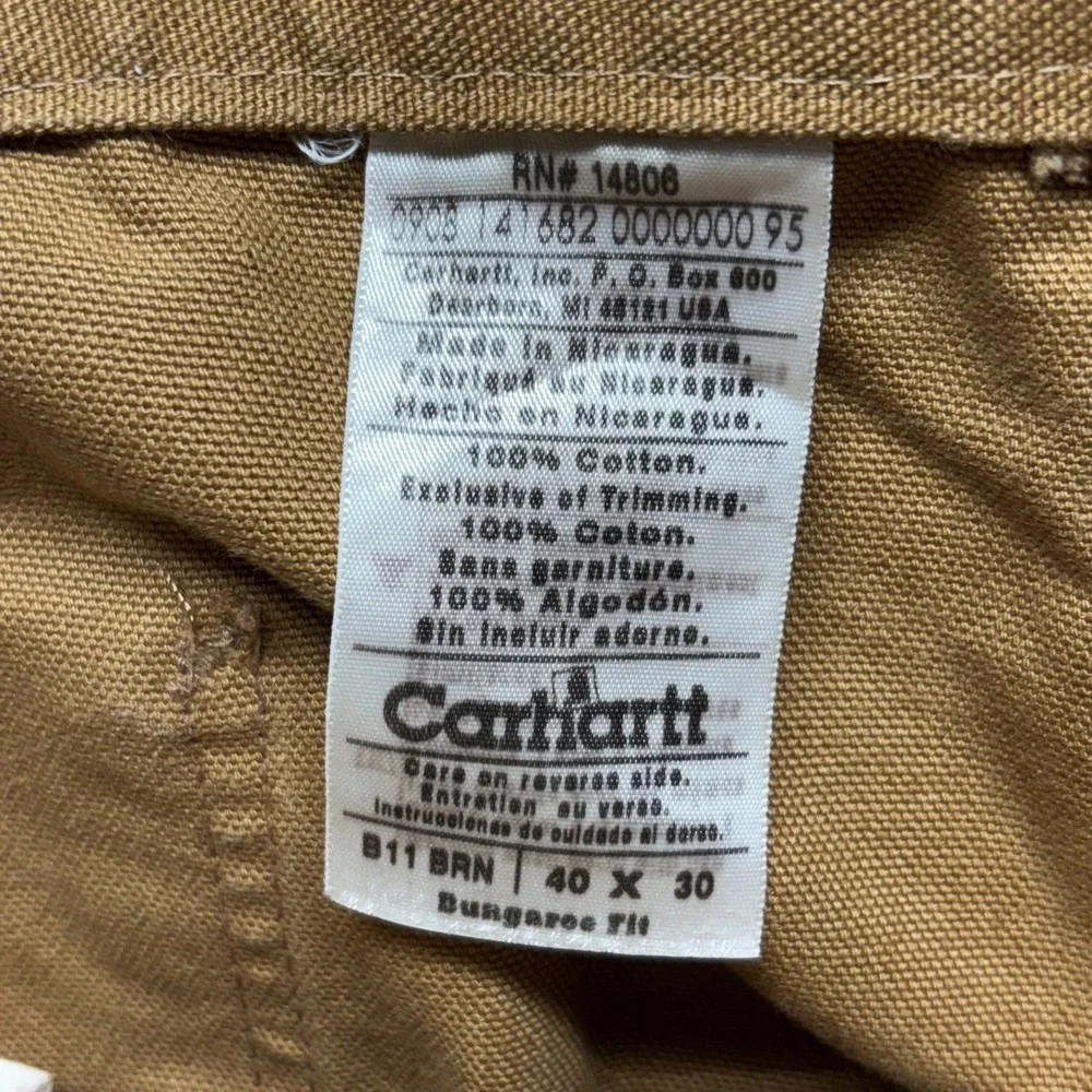 Carhartt Pants Mens 40x30 Brown Canvas Duck Dungaree‎ Fit Carpenter B11 BRN